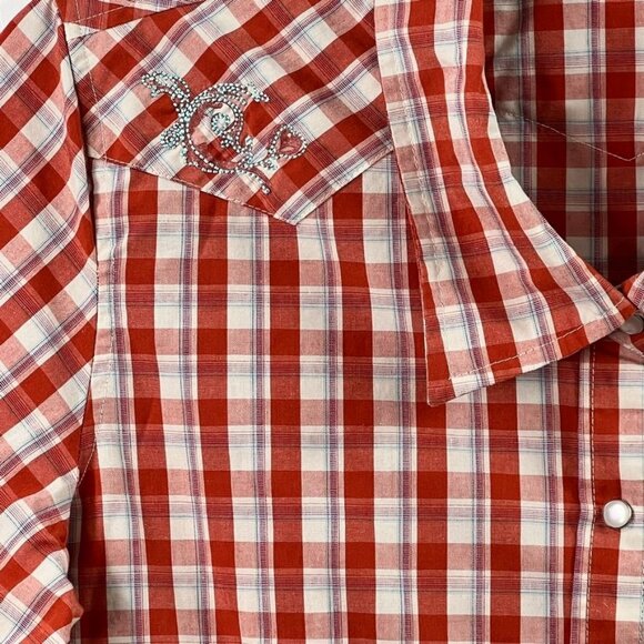 Bit & Bridle Western Plaid Short Sleeve Shirt Women's L Embroidery Pearl Snap - Picture 13 of 13